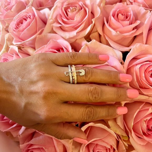 Multi-Layer Safety Pin Ring with Shining Zirconia Stones - Picture 6 of 6